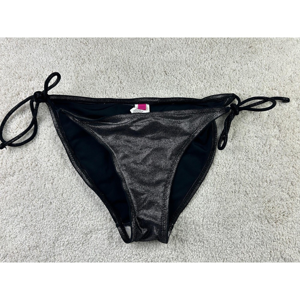 OP Bikini Bottom Womens Medium Black Metallic Side Tie Swim Bathing Suit Beach